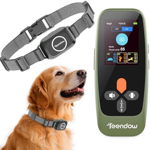 Teendow Wireless Dog Fence with Remote, Dog Training Collar IPX7 Waterproof, Wireless Dog Fence System with HD Display, Electric Perimeter Collar, Tool-Free, Rechargeable, Pet Training & Bark Control