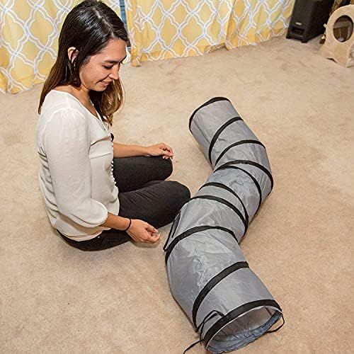 PetLike S Way Cat Tunnel Collapsible Pop-up Pet Tube Hideaway Play Toy with Ball (S-Way, Grey and Green)
