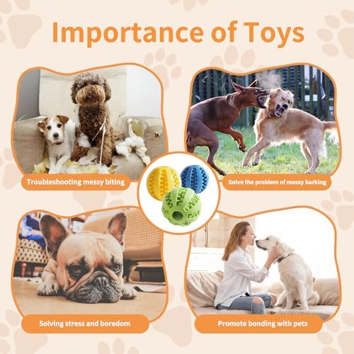Interactive Dog Toys, Dog Puzzle Ball, Pet Chew Relieves Anxiety, Cleans Teeth,Dog Toys to Keep Them Busy,Outdoor Dog Entertainment for Small and Medium Dogs (3 Pcs)