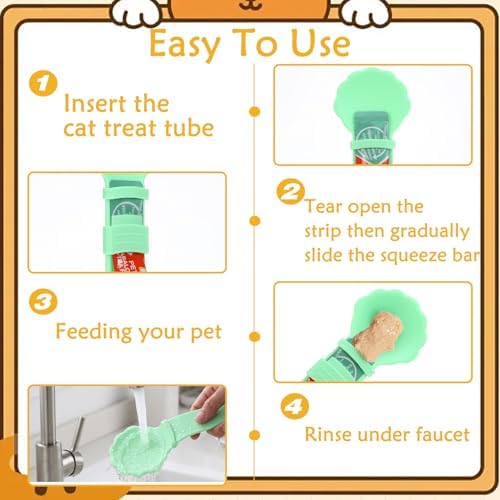 3 PCS Cat Treat Spoon, Multifunctional Lickable Cat Treat Spoon Squeeze for Easy Feeding, No Mess Cats Treats Feeder for Licky Treats & Wet Food, Anti-Bite, Prevents Waste (Orange, Green, Beige)