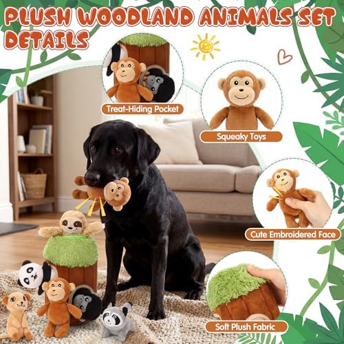 Skylety 7 Pieces Hide and Seek Dog Toys Activity Puppy Chew Squeaky Toys Plush Stuffing Woodland Stuffing with Squeakers for Small Medium Pets Dogs Puppy Gift(Funny,Small)