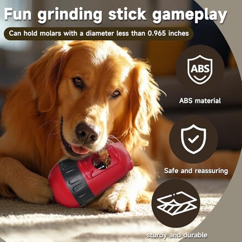 Dog Puzzle Toy Dog Bully Stick Holder Safety Device and Adjustable Treat Dispensing Ball Food Dispenser Tough Slow Feeder Puppy Enrichment Training Toy Pet Interactive Chase Toys for Dogs (Red)