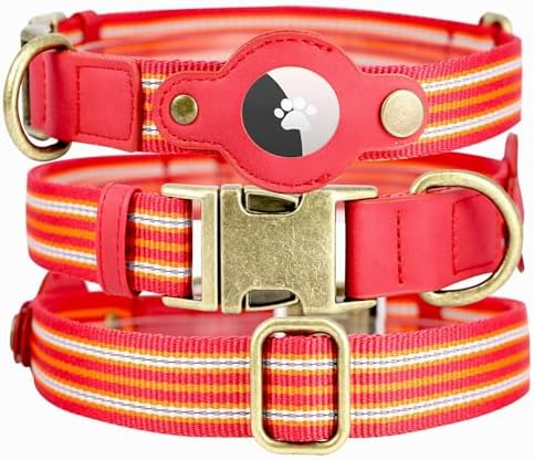 Airtag Dog Collar, Reflective Collar with Airtag Holder for Large Dogs(Red)