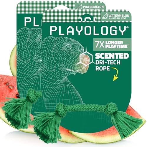 Playology Tug Rope Dog Toys for Small Breed Dogs - Small, Watermelon Scent