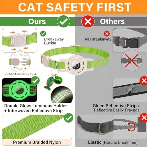 Glow AirTag Cat Collar, Breakaway Reflective Adjustable Kitten Collar