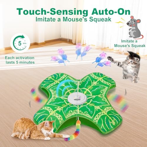 Interactive Cat Toys for Indoor Cats,Automatic Kitten Tunnel Toys | Rechargeable Touch Activated, Hide and Seek Design, Colorful Fluffy Tail & Butterfly, Cat Enrichment Toy for Bored Cats