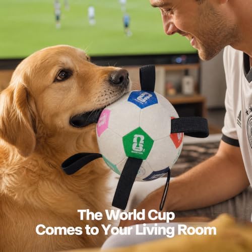 FIFA® Licensed 6 Inch Dog Soccer Ball with Straps, Dog Tug Ball