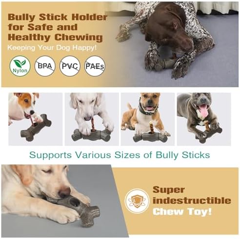 Sedioso Bully Stick Holder for Dogs, Though Dog Toys for Aggressive Chewer, Sturdy Dog Chew Holder Safety Device to Prevent Choking, BPA-Free, Long-Lasting -Fits Various Bully Sticks