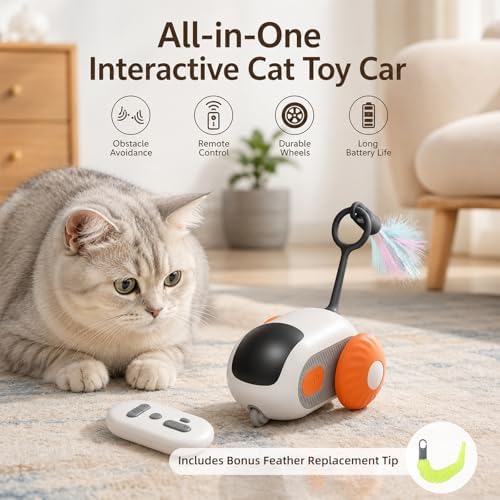 Remote Control Mouse Cat Toy, Smart Interactive Moving Cat Toy Car with Obstacle Avoid, USB Rechargeable Electric Kitten Exercise Toy for Indoor Cats（Orange）