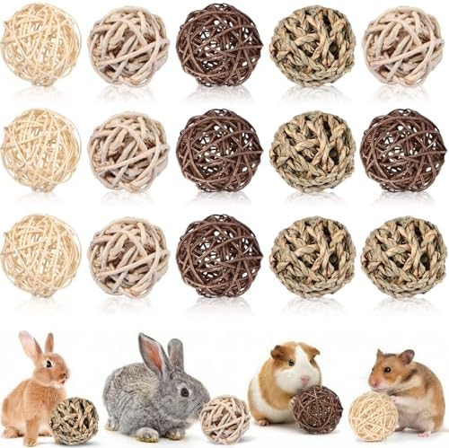 Skylety 15 Pcs Bunny Chew Balls Grass Toys for Rabbit Guinea Pig Hamster
