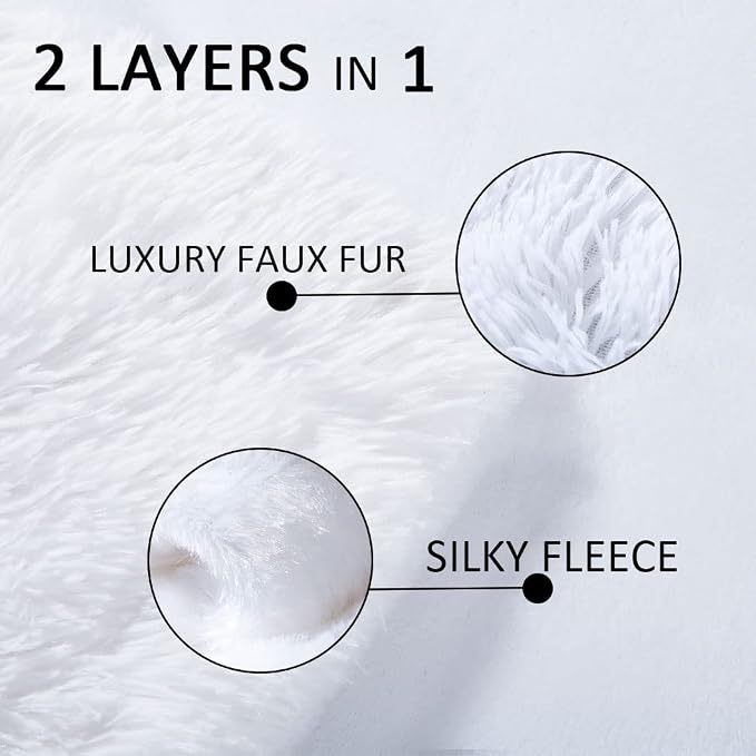 YUSOKI Long Faux Fur Throw Blanket, White,50" x 60" | Ultra Soft, Lightweight for All Season Use, stays fluffy after repeated washes, Perfect Gifts, Machine Washable