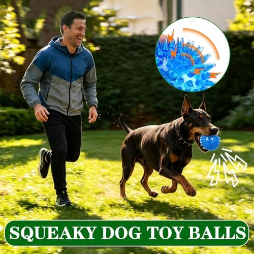 4.5″ Squeaky Dog Balls 4 Color Dog Toys Balls for Medium Large Dogs Pet Puppy Chew Toys for Teething No Odor Durable Spiky Balls for Teeth Cleaning and Training for Large Dogs (Large)