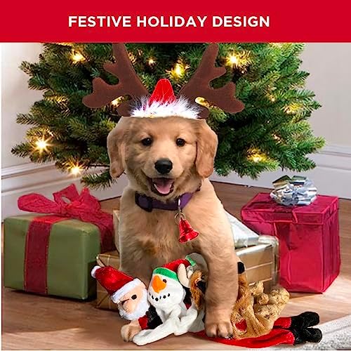 Trenton Gifts Stuffing Free Holiday Dog Toys - Set of 3. Santa, Snowman, Reindeer. Durable and Squeaky Pet Toys for Festive Playtime