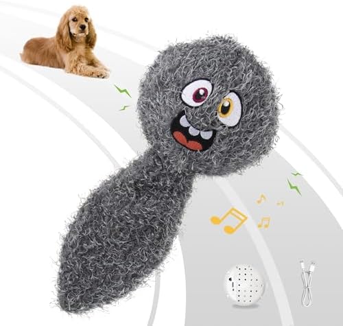 PETGEEK Interactive Dog Toys Ball - Upgraded Automatic Squeaky Vibrating Dog Ball, 900mAh Rechargeable Bouncing Ball with Washable Plush Cover, Crinkle Dog Toy with Recording Music(6 Inches, Gray)