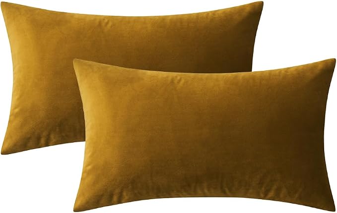 MIULEE 12x20 Inch Lumbar Velvet Throw Pillow Covers Mustard Yellow | Pack of 2 Soft Solid Decorative Pillow Covers, Modern Luxury Home Decor, for Chair Couch Sofa Bedroom Livingroom