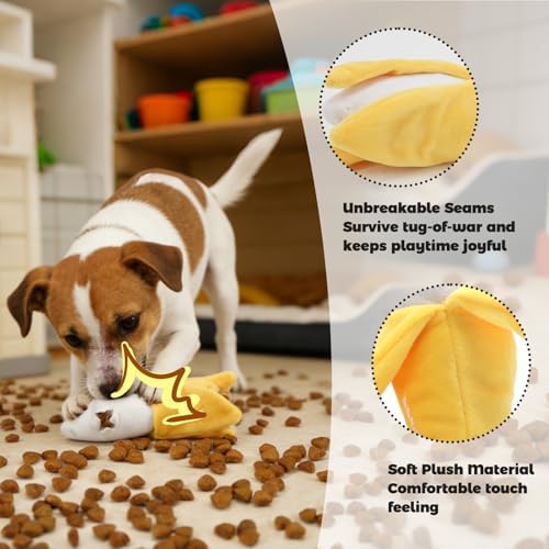 Banana Treat-Dispensing Plush Toy for Small Dogs & Puppies: Hide and Seek Squeaker, Crinkle Sounds, Chew for Teething and Aggressive Chewers