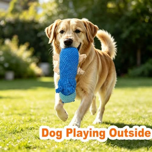Blue Hippo Plush Chew Dog Toy, 11.8 in, Squeaker and Rope