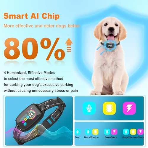 Dog Bark Collar for Large Dogs,Smart Anti Barking Device with 3 Training Modes,Rechargeable IP67 Waterproof Barking Collar for Medium Dogs