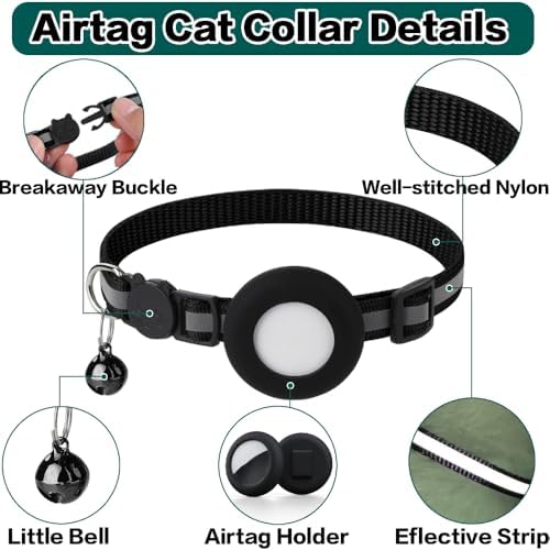 Airtag Cat Collar Breakaway, Cat Collar with Air Tag Holder, Blue | Safety Breakaway Buckle,Airtag Holder,Reflective Strip,Bell,Adjustable Size to Fit Different Cats kitten,Lightweight