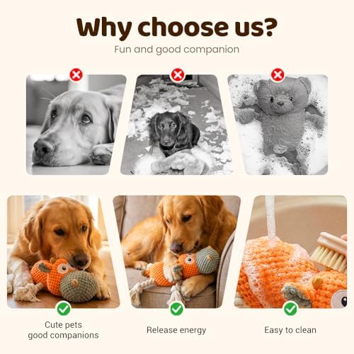 Squeaky Plush Duck Dog Toy for Aggressive Chewers with Built-in Sound (Blue Cow)