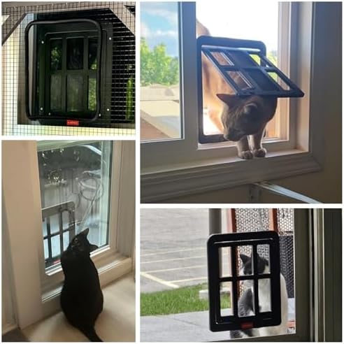 Enjoying Small Pet Door for Screen Door, Flap Opening 8.3" x 10.3", Window Screen Cat Door Doggy Door, Mesh Door with Magnetic Pet Door Built-in, Cat Door for Sliding Window Door, Lockable, Black
