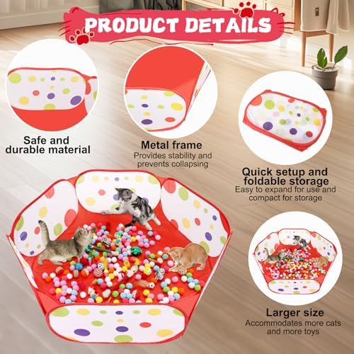 Foxtell Cat Ball Pit Include 229 PCS Interactive Cat Toys for Indoor Bored Self Play Enrichment Toy for Indoor Cats Interactive Fun and Exercise