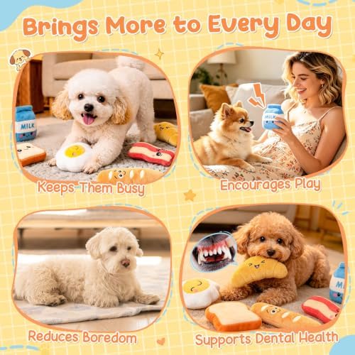 KIPRITII Breakfast Squeaky Dog Toys for Small Dogs with Storage Bag