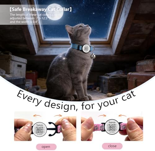 Kitten Collars with Bell & QR Code Name Tag - Breakaway Reflective Cat Collar with Personalized Smart ID Tag, Ultra-Durable & Adjustable Quick Release Design - Fits Most Cats (Blue)