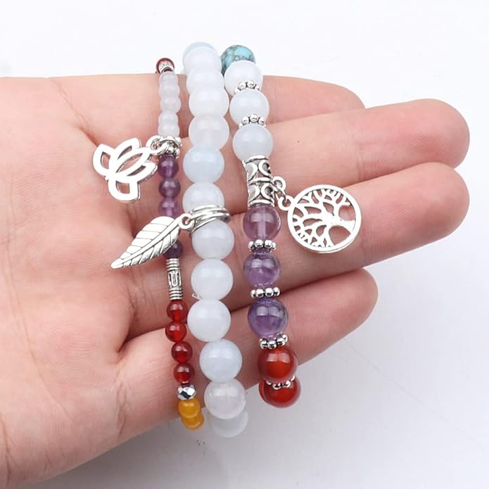 UEUC Tree of Life Yoga Healing Stone Bracelets,Multilayer Lotus Chakra Stone Reiki Bracelet Sets,Anxiety Crystal Natural Stone,for Women Stress Relief