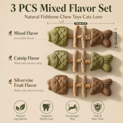 Catnip and Silvervine Chew Toy for Cats (3 PCS, Mixed Flavor)