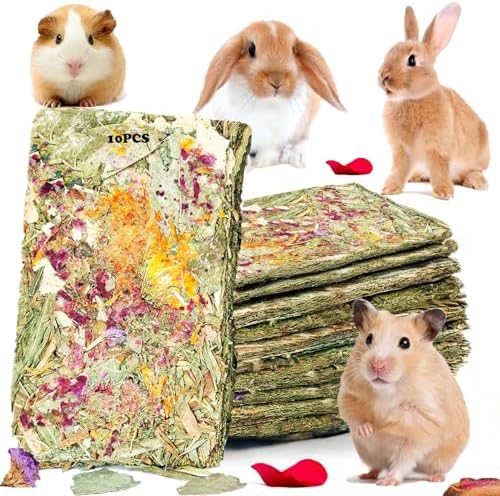 10pcs Rabbit Timothy Hay Chew Toys with Herbal Flowers for Small Pets
