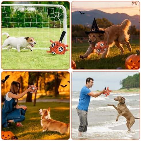 Diman Halloween Dog Toys, 7 Inch Dog Balls, Dog Soccer Ball with Straps