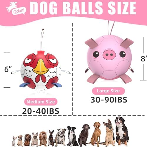 QDAN Dog Toys Soccer Ball with Straps, Balls for Dogs, Pig Dog Toy, 8 Inch