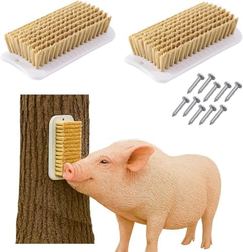 2Pcs Pet Enrichment Toy, 2-in-1 Self-Grooming and Scratch Brush for Mini Pigs, Cats & Dogs – Encourages Natural Behavior, Reduces Stress, Easy Install for Pens, Crate or Yard