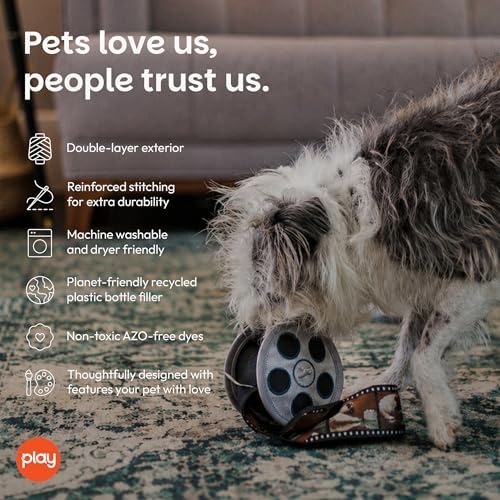 P.L.A.Y. Cute Plush Dog Toys - Hollywoof Cinema, Movie Themed Durable Squeaker Chew Toy, Great for Puppies & Small, Medium, Large Dog Breeds - Machine Washable, Recycled Materials (Momo's Movie Reel)