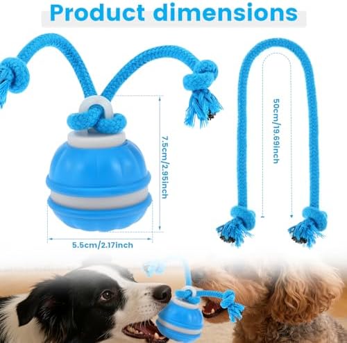 Interactive Dog Toy with Rope, 2026 Upgraded 3 Modes 360° Smart Automatic Rolling Moving Rechargeable Moving Fetch Dog Toy Ball for Boredom(Blue)
