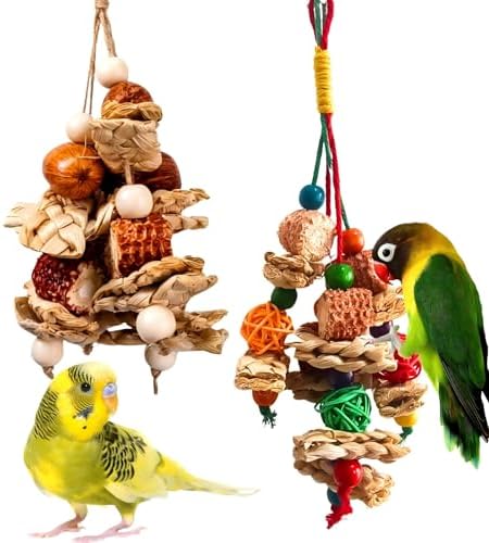 2pcs Bird Toys for Parakeets,Parrot Cage Chewing Hanging Toy