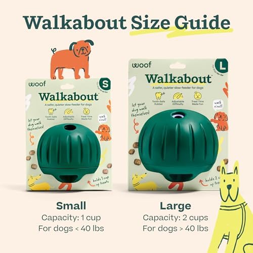 Woof Walkabout Dog Puzzle Treat Dispenser Toy for Dogs Under 40 lbs | Adjustable treat openings, fits kibble & treats, durable rubber, dishwasher safe, easy to clean