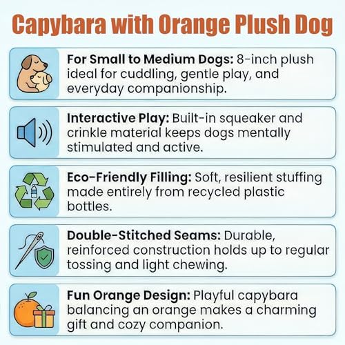 SPOT Capybara with Orange Plush Dog Toy, Soft Stuffed Squeaky & Crinkle Toy for Calm and Gentle Play, Adorable Capybara, for Light Chewers and Small Dogs, 8 Inch