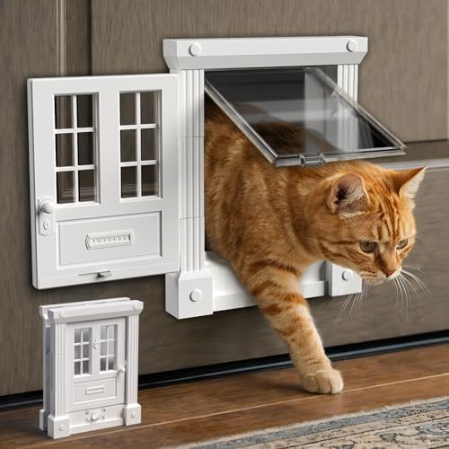 Purrfect Portal Exterior and Interior Cat Door, 4-Way Locking Magnetic Cat Flap for Solid & Hollow Core Doors, Outdoor Pet Door for Cats & Small Dogs, Easy Install Secure Exterior Cat Door