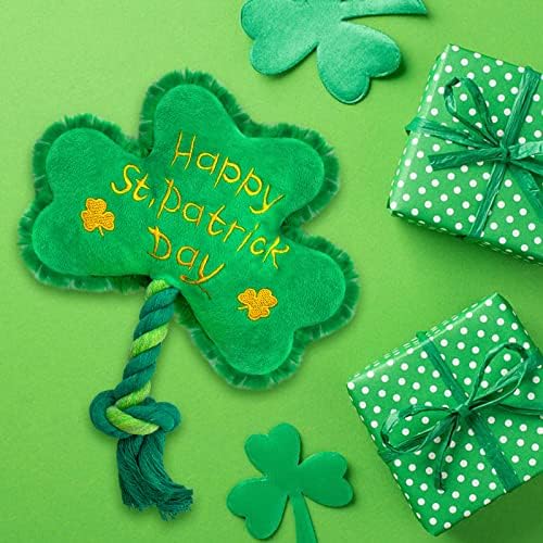 St. Patrick's Day Dog Toy, Squeaky Dog Toys with Rope, Plush Shamrock Clover Stuffed Toys, St. Patrick's Day Gifts for Small and Medium Dogs, Only Suitable for Pet Use