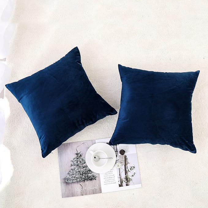 NiNi ALL Navy Blue Velvet Throw Pillow Covers 28x28 Pack of 2 Decorative | Soft Solid Boho Cushion Squar Pillow Cases for Chair Sofa Bedroom Farmhouse Living room Modern Luxury Home Decor Christmas