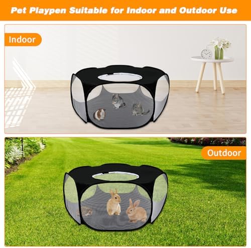 Rypet Guinea Pig Playpen Pop-Up, Outdoor Yard Fence for Pets,Tent Black