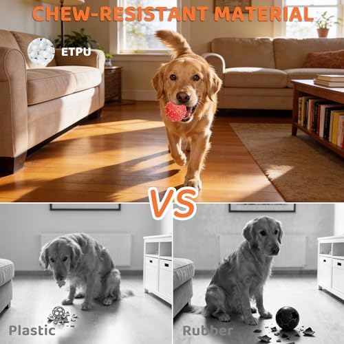 Interactive Dog Balls, Durable Motion Activated Automatic Rolling Ball for Aggressive Chewers, Indestructible Dog Toy Ball for Training Dog Catch and Fetch, Large Medium Small Dog (3in, Red)