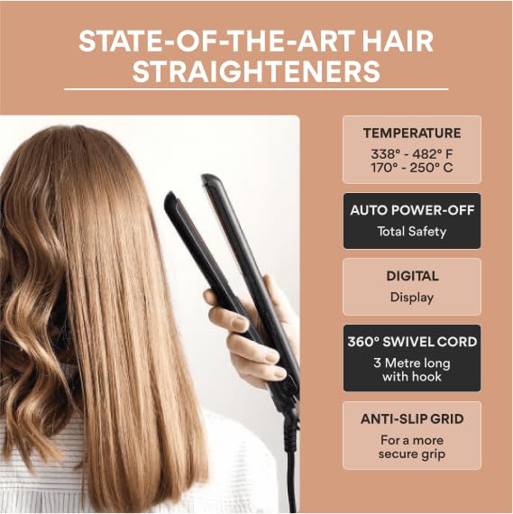GA.MA G-EVO Silk Chrome Titanium 1.2 Inch Flat Iron with Oxy-Active & Silver Technology, Digital Display, Auto Shut-Off, Black
