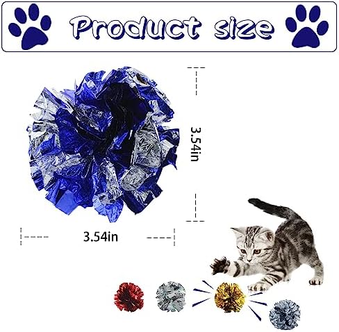 Andiker 3.54inch Mylar Cat Crinkle Balls, 4pcs Colorful and Sparkling Crinkle Ball Lightweight Easy to Carry Cat Ball Toy Interactive Cat Toys for Indoor Cats to Kill Time and Keep Fit (Single Color)