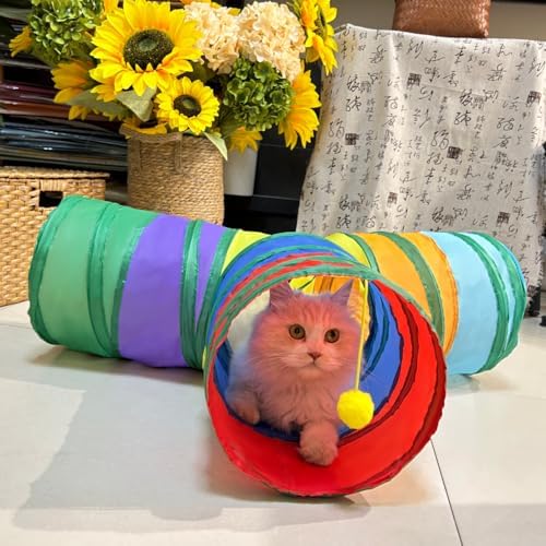 3-Way Collapsible Cat Tunnel Tube Toy Rainbow T-Shape