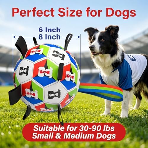 Dog Soccer Ball with Straps, 2026 World Cup Pet Soccer Ball Toy, Tough Herding Ball for Small & Medium Dogs, Interactive Training Toy for Indoor/Outdoor/Water Play, Durable Dog Toys (C, 8in)