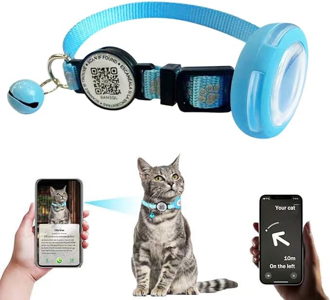 Reflective AirTag Cat Collar with Air Tag Holder and Bell, Safety Elastic Band Cat GPS Collars,Cat ID Tag Personalized, Ultra-Durable, Adjustable, Quick Release, Fits Small Large Cats (Blue)