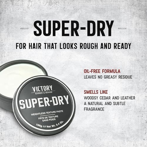 Victory Barber & Brand Super-Dry Men's Hair Paste | Oil-Free Texture Paste for Men with Oil Control, Natural Woodsy Scent, Matte Finish, and Hair Products Usage | 3.1 Ounce